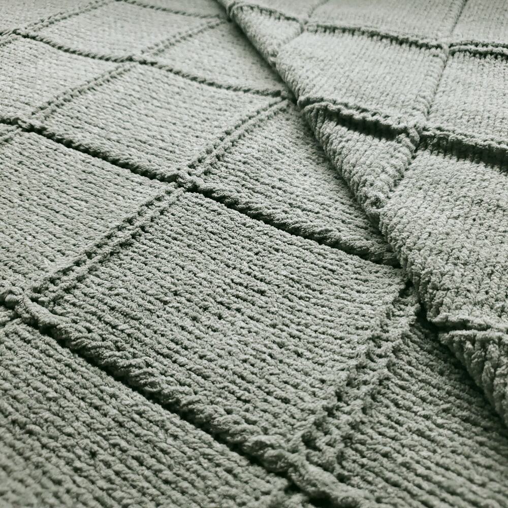 FRYE Olive Green Block Knit Textured Throw Blanket Oversized 50"x70" Soft Comfy
